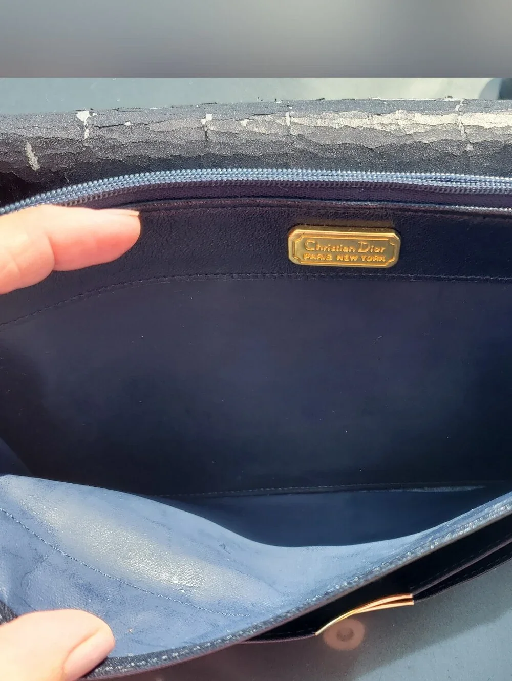 Dior Navy Blue Leather Clutch with Gold Logo